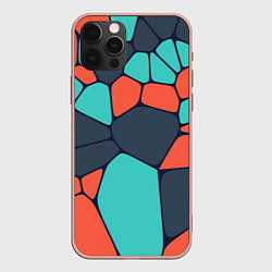 Чехол для iPhone 12 Pro Max Абстрактный паттерн из светло-синих, чёрный и оран, цвет: 3D-светло-розовый