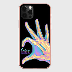 Чехол для iPhone 12 Pro Max Сердечко правой рукой - неоновый рентген, цвет: 3D-светло-розовый