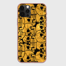 Чехол для iPhone 12 Pro Max Золотистый черепной паттерн, цвет: 3D-светло-розовый
