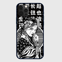 Чехол для iPhone 12 Pro Max Гейша на иероглифах, цвет: 3D-черный