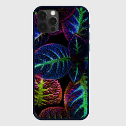 Чехол для iPhone 12 Pro Max Неоновые листья растений, цвет: 3D-черный