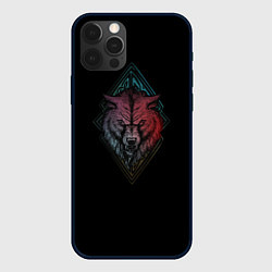 Чехол для iPhone 12 Pro Max Неоновый разноцветный волк, цвет: 3D-черный
