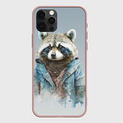 Чехол для iPhone 12 Pro Max Енот в пальто, цвет: 3D-светло-розовый