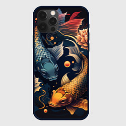 Чехол для iPhone 12 Pro Max Карпы кои: арт нейросети в стиле японской татуиров, цвет: 3D-черный