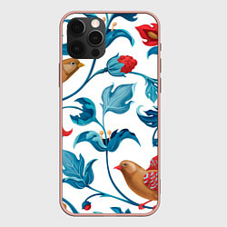 Чехол для iPhone 12 Pro Max Узоры и птицы, цвет: 3D-светло-розовый