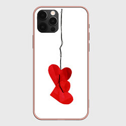 Чехол для iPhone 12 Pro Max Сердца валентинки, цвет: 3D-светло-розовый