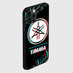 Чехол для iPhone 12 Pro Max Значок Yamaha в стиле glitch на темном фоне, цвет: 3D-черный — фото 2