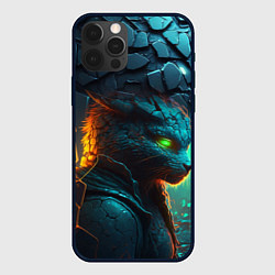 Чехол iPhone 12 Pro Max Кот из разломленных неоновых плит