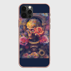Чехол для iPhone 12 Pro Max Череп и розы жизни, цвет: 3D-светло-розовый