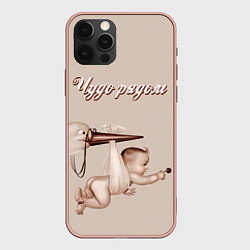 Чехол для iPhone 12 Pro Max Винтаж аист и малыш - чудо рядом, цвет: 3D-светло-розовый