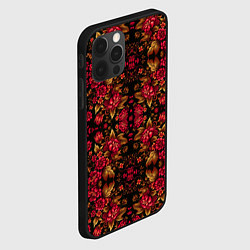 Чехол для iPhone 12 Pro Max Растительный паттерн под хохлому, цвет: 3D-черный — фото 2