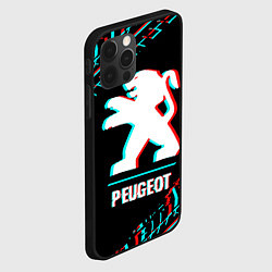 Чехол для iPhone 12 Pro Max Значок Peugeot в стиле glitch на темном фоне, цвет: 3D-черный — фото 2