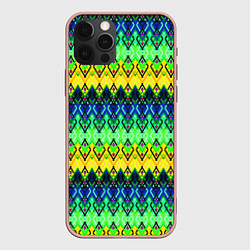 Чехол для iPhone 12 Pro Max Разноцветный желто-синий геометрический орнамент, цвет: 3D-светло-розовый