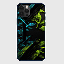 Чехол для iPhone 12 Pro Max Зеленые и синие абстрактные листья, цвет: 3D-черный