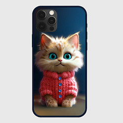 Чехол для iPhone 12 Pro Max Котик в розовом свитере, цвет: 3D-черный