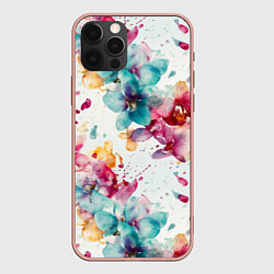 Чехол для iPhone 12 Pro Max Орхидеи акварельные брызги - паттерн, цвет: 3D-светло-розовый