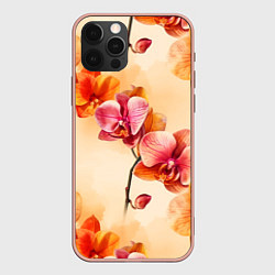 Чехол для iPhone 12 Pro Max Акварельные цветы - персиковый паттерн, цвет: 3D-светло-розовый