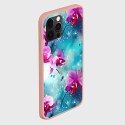 Чехол для iPhone 12 Pro Max Розовые орхидеи на бирюзовом - паттерн акварель, цвет: 3D-светло-розовый — фото 2