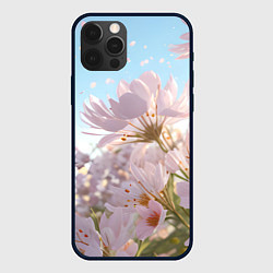 Чехол для iPhone 12 Pro Max Розовые цветы на фоне неба, цвет: 3D-черный