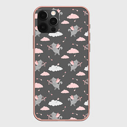 Чехол для iPhone 12 Pro Max Коты купидоны паттерн, цвет: 3D-светло-розовый