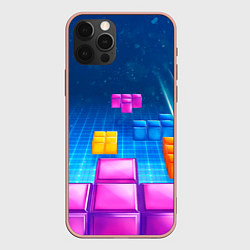 Чехол для iPhone 12 Pro Max Падающие сверху блоки тетриса, цвет: 3D-светло-розовый