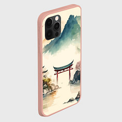 Чехол для iPhone 12 Pro Max Японский пейзаж - акварель, цвет: 3D-светло-розовый — фото 2