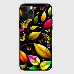 Чехол iPhone 12 Pro Max Листья и бабочки