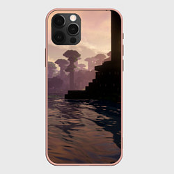 Чехол для iPhone 12 Pro Max Minecraft - река в лесу, цвет: 3D-светло-розовый