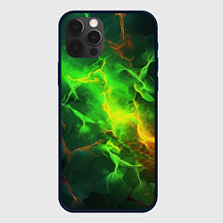 Чехол для iPhone 12 Pro Max Зеленое свечение молния, цвет: 3D-черный