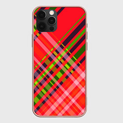 Чехол для iPhone 12 Pro Max Геометрический узор красно-зеленый ассиметричный, цвет: 3D-светло-розовый