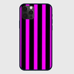 Чехол для iPhone 12 Pro Max В полоску черного и фиолетового цвета, цвет: 3D-черный