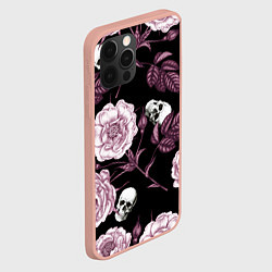 Чехол для iPhone 12 Pro Max Розовые цветы с черепами, цвет: 3D-светло-розовый — фото 2
