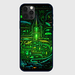 Чехол для iPhone 12 Pro Max Психоделика в зеленом - нейронная сеть, цвет: 3D-черный