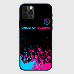 Чехол для iPhone 12 Pro Max Ghost of Tsushima - neon gradient: символ сверху, цвет: 3D-черный