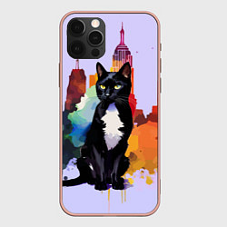 Чехол для iPhone 12 Pro Max Милая кисуля в Нью-Йорке - акварель, цвет: 3D-светло-розовый