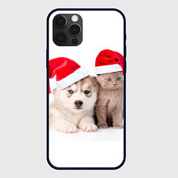 Чехол iPhone 12 Pro Max Пёсик и котик в шапочках