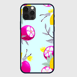 Чехол iPhone 12 Pro Max Желтые и розовые фрукты с листиками