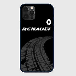 Чехол для iPhone 12 Pro Max Renault speed на темном фоне со следами шин: симво, цвет: 3D-черный