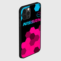 Чехол для iPhone 12 Pro Max Nissan - neon gradient: символ сверху, цвет: 3D-черный — фото 2