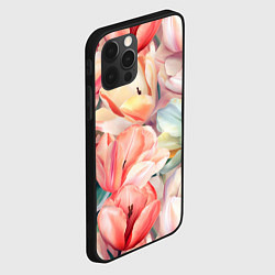 Чехол для iPhone 12 Pro Max Разноцветные пастельные тюльпаны - паттерн, цвет: 3D-черный — фото 2