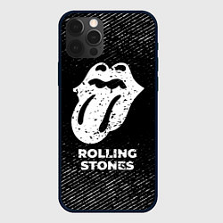 Чехол iPhone 12 Pro Max Rolling Stones с потертостями на темном фоне