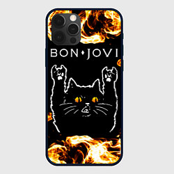 Чехол для iPhone 12 Pro Max Bon Jovi рок кот и огонь, цвет: 3D-черный