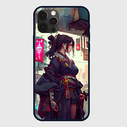 Чехол для iPhone 12 Pro Max Кибер самурай девушка, цвет: 3D-черный