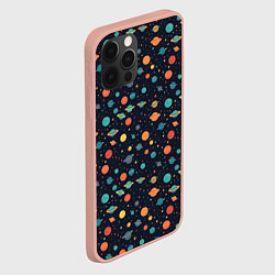 Чехол для iPhone 12 Pro Max Темный космос с планетами паттерн, цвет: 3D-светло-розовый — фото 2