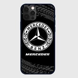 Чехол для iPhone 12 Pro Max Mercedes speed на темном фоне со следами шин, цвет: 3D-черный