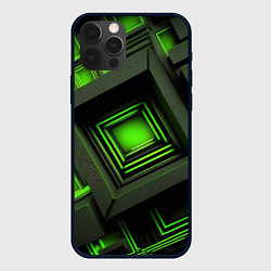 Чехол для iPhone 12 Pro Max Неоновые зелёные блоки, цвет: 3D-черный