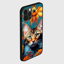 Чехол для iPhone 12 Pro Max Дикая кошка в цветах, цвет: 3D-черный — фото 2