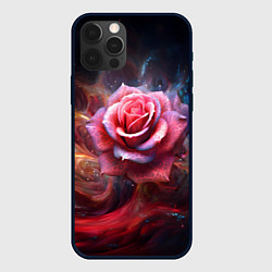 Чехол для iPhone 12 Pro Max Алая космическая роза - Нейросеть, цвет: 3D-черный