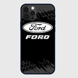 Чехол для iPhone 12 Pro Max Ford speed на темном фоне со следами шин, цвет: 3D-черный