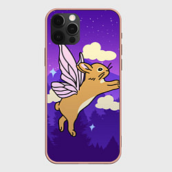 Чехол для iPhone 12 Pro Max Лунный кролик с крыльями, цвет: 3D-светло-розовый